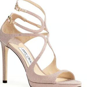 Jimmy Choo Lance 100 ballet pink glitter sandals Size 38.5